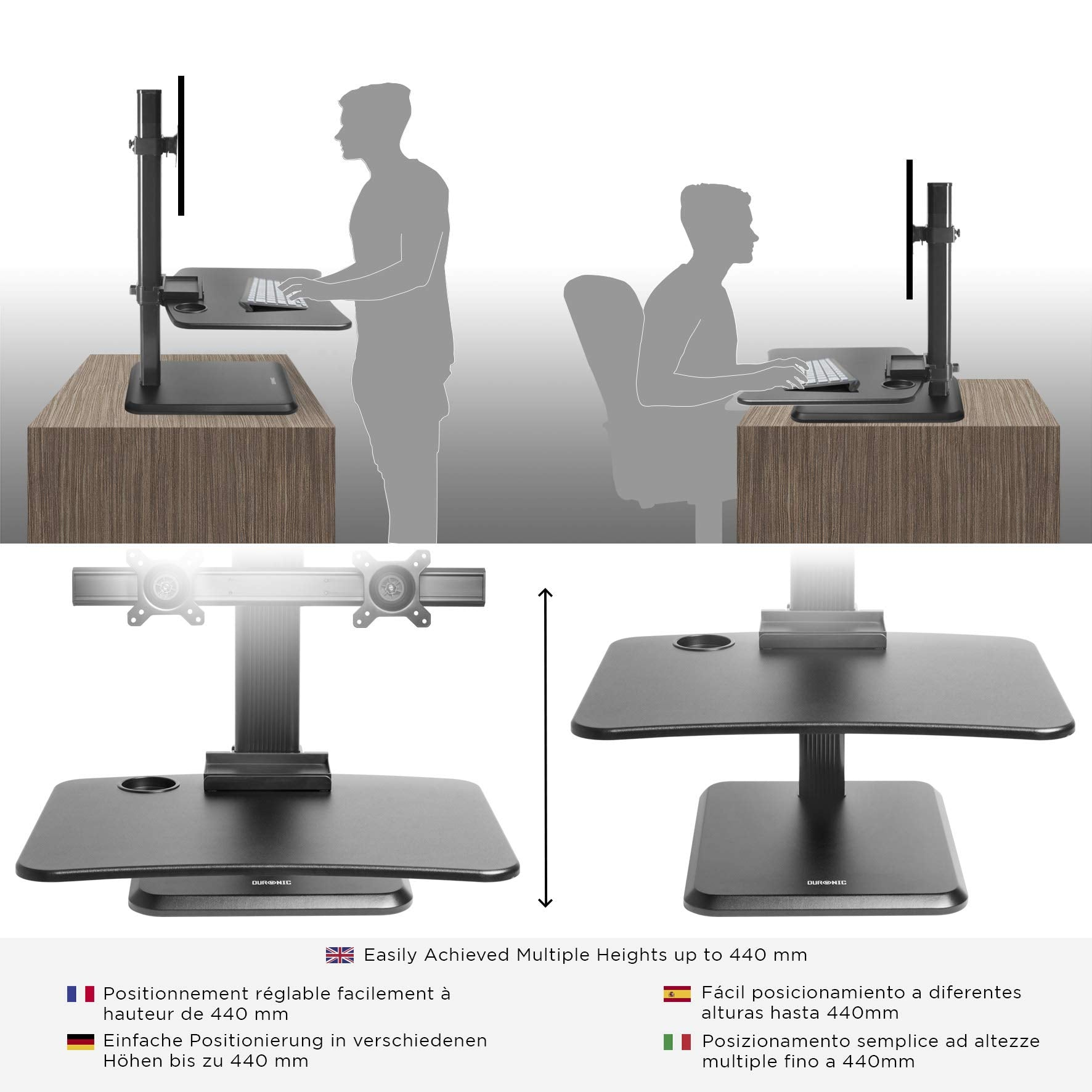 Schreibtisch | Tisch Dual-Monitorarm 99 Sitz-Steh | 65 DURONIC DM05D15 cm Höhenverstellbarer Workstation bis | Höhenverstellbar