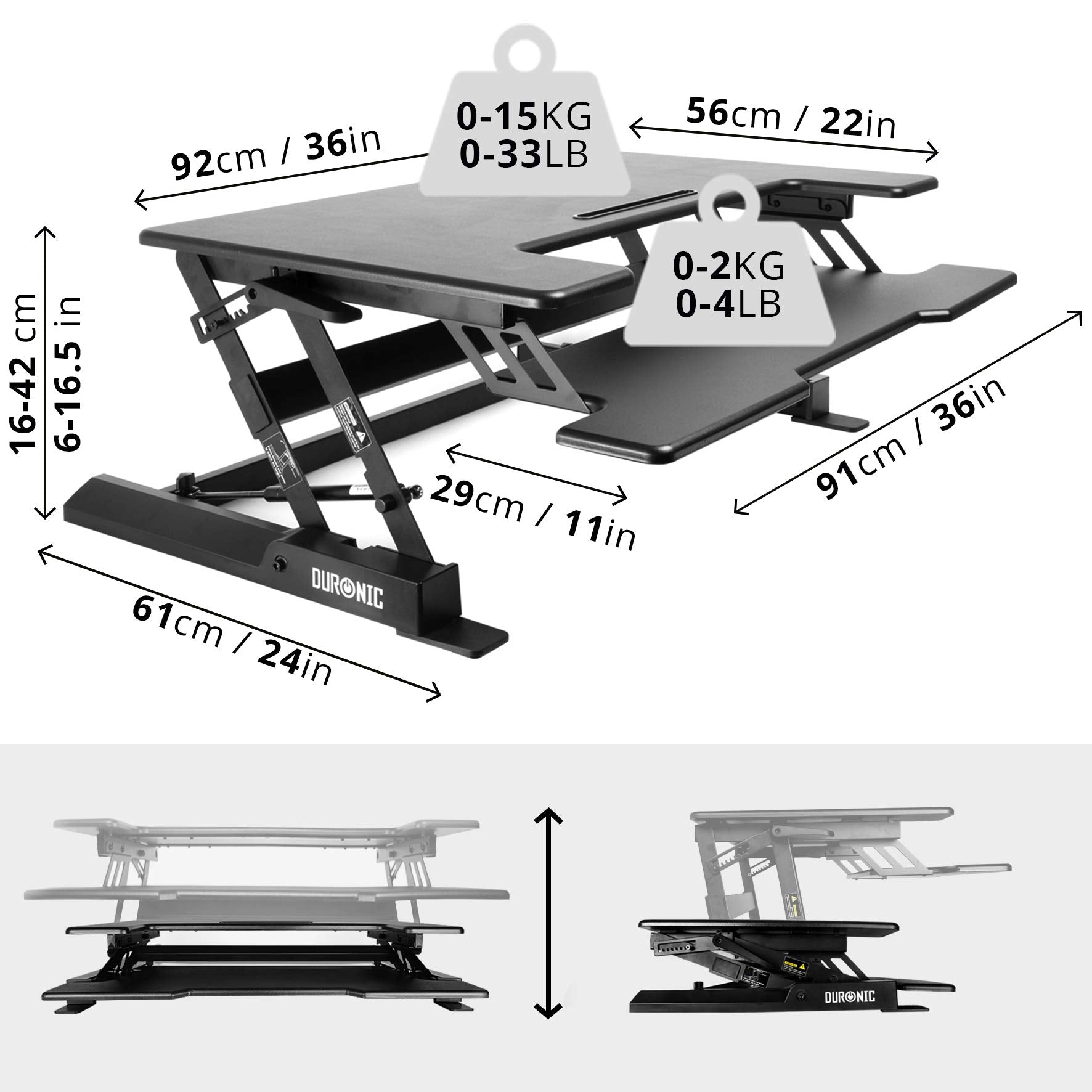 DURONIC DM05D1 | Sitz-Steh Workstation | bis 41 Schreibtisch cm Computertisch Höhenverstellbar BK von Höhenverstellbarer Tisch 16 