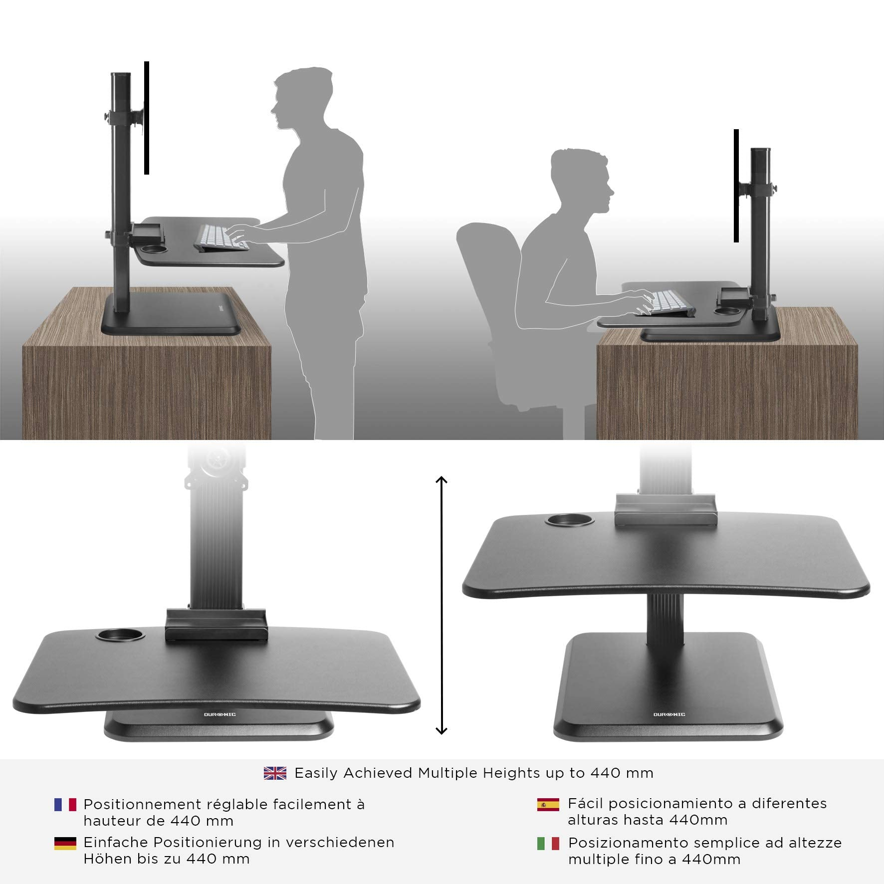 Monitorarm 72 Workstation Höhenverstellbarer | DURONIC | bis cm Tisch DM05D14 Höhenverstellbar Schreibtisch Sitz-Steh | 116