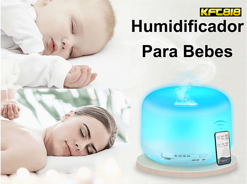 Difusor De Aromaterapia ZOVHYYA 500ml Con 14 Colores LED, Mando A Distancia Y Temporizador - Incluye 8 Aceites Esenciales