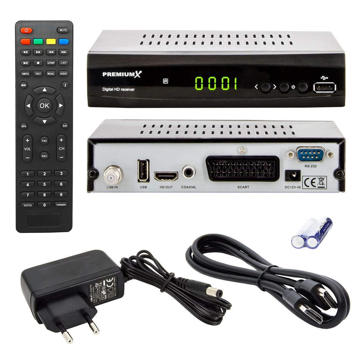 schwarz Receiver Receiver (Schwarz) SAT HD HDMI PREMIUMX DVB-S2 Digital FTA HD SCART Antennenkabel Sat 521
