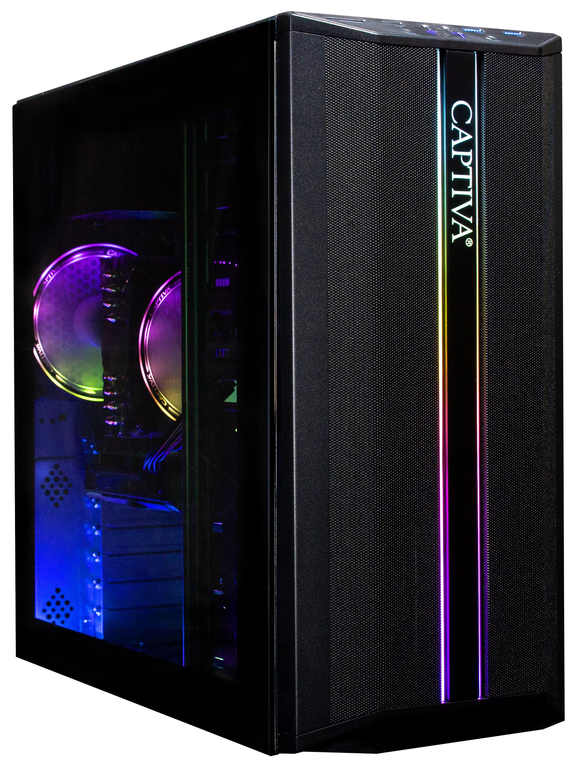 Case per computer nero con logo Captiva e luci RGB.