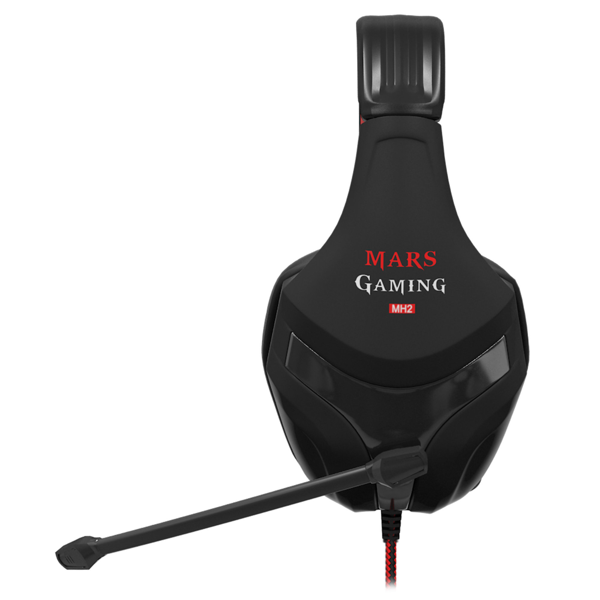 Cuffie da gioco nere con microfono, dettagli rossi e testo MARS GAMING MH2.