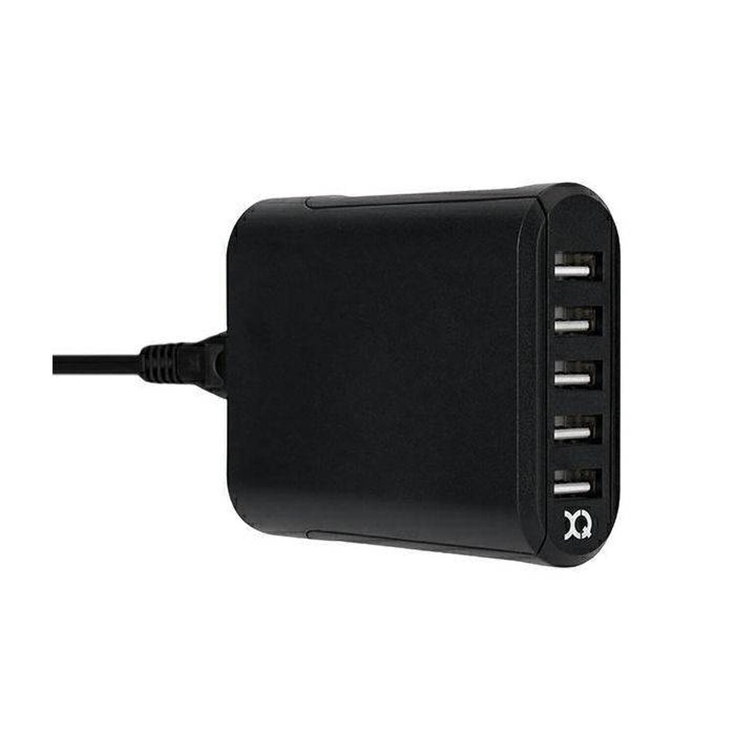 Schwarzes Multi-USB-Ladegerät mit 5 Anschlüssen.