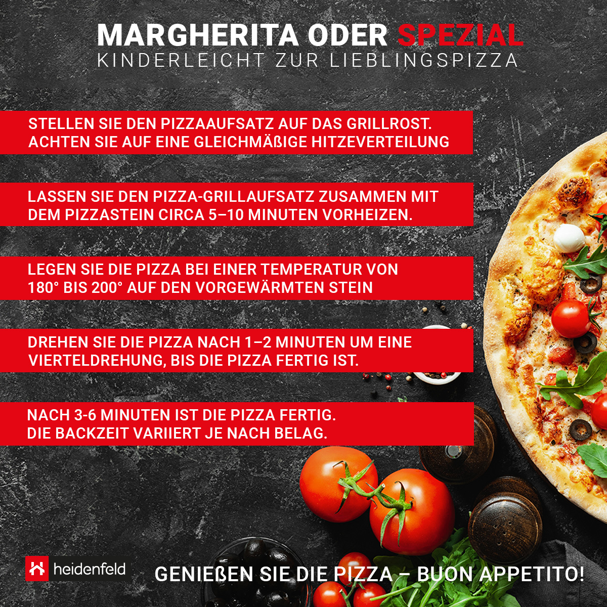 HEIDENFELD Pizzaofen Aufsatz Roma Grill silber mit Pizzastein für Pizzamaker