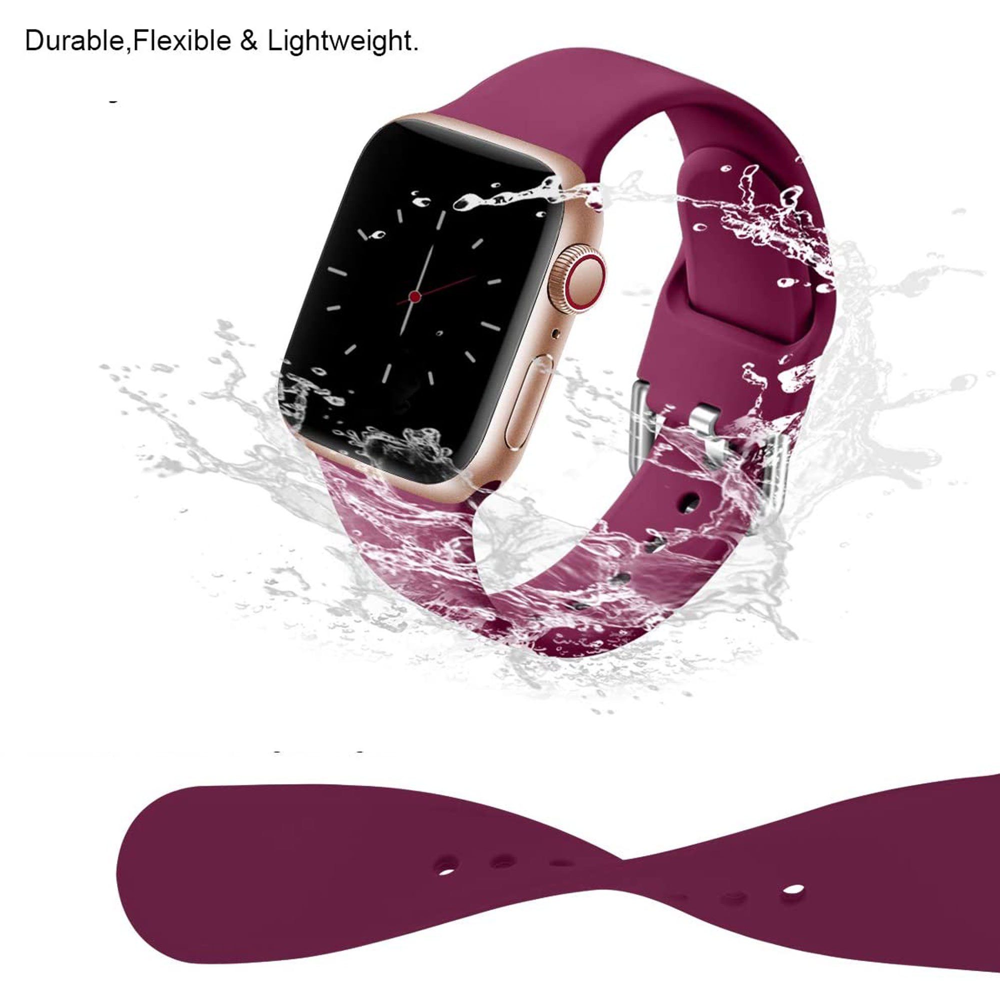 LOOKIT 42-0122BSAP-BRG Ersatzband passend Rot Watch (Länge L), Apple für Apple, Watch / Ersatzarmband, 42mm/44mm/45mm