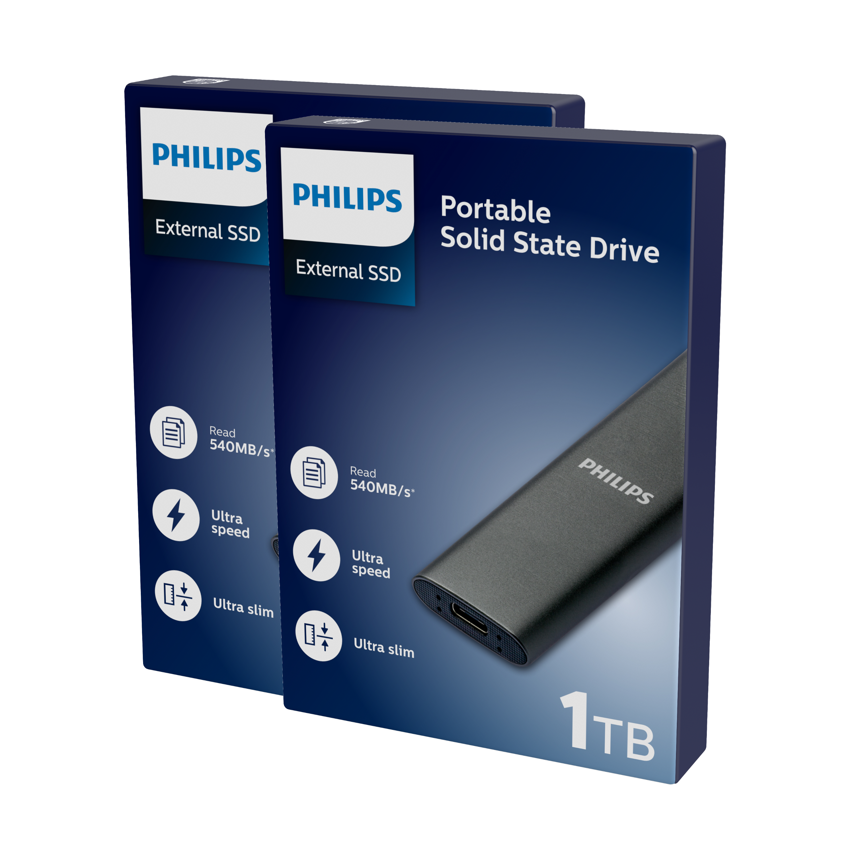 PHILIPS Portable SSD Festplatte FM01SS030P/20, SSD, Pack, TB 1 Anthrazit 2er 3.2, USB-C extern