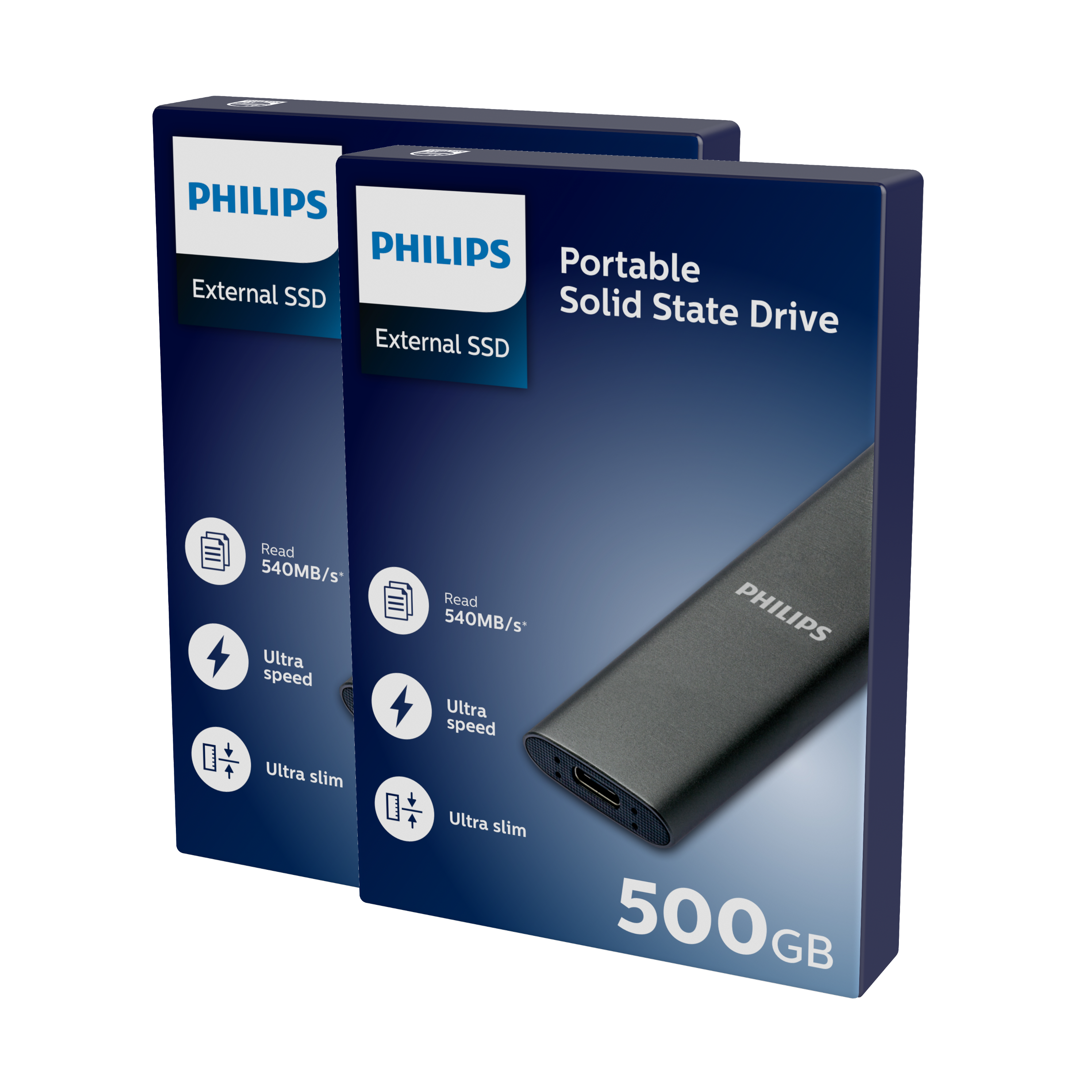 3.2, SSD SSD, extern, 2er PHILIPS Portable Anthrazit Pack, 500 USB-C Festplatte GB FM50SS030P/20,