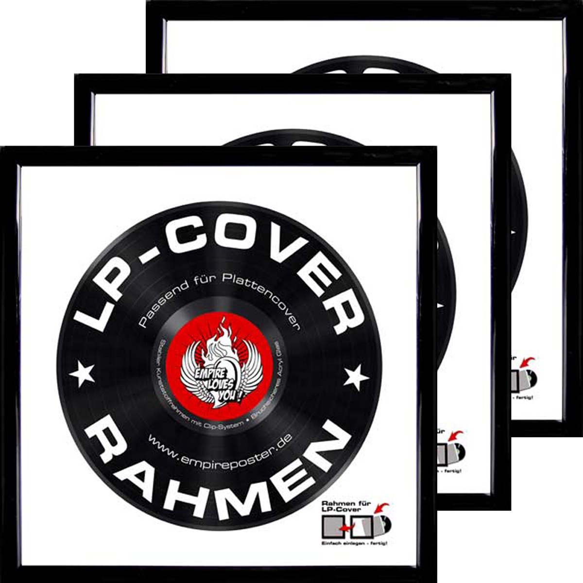 LP Plattencover 3er-Set Kunststoff Rahmen - schwarz