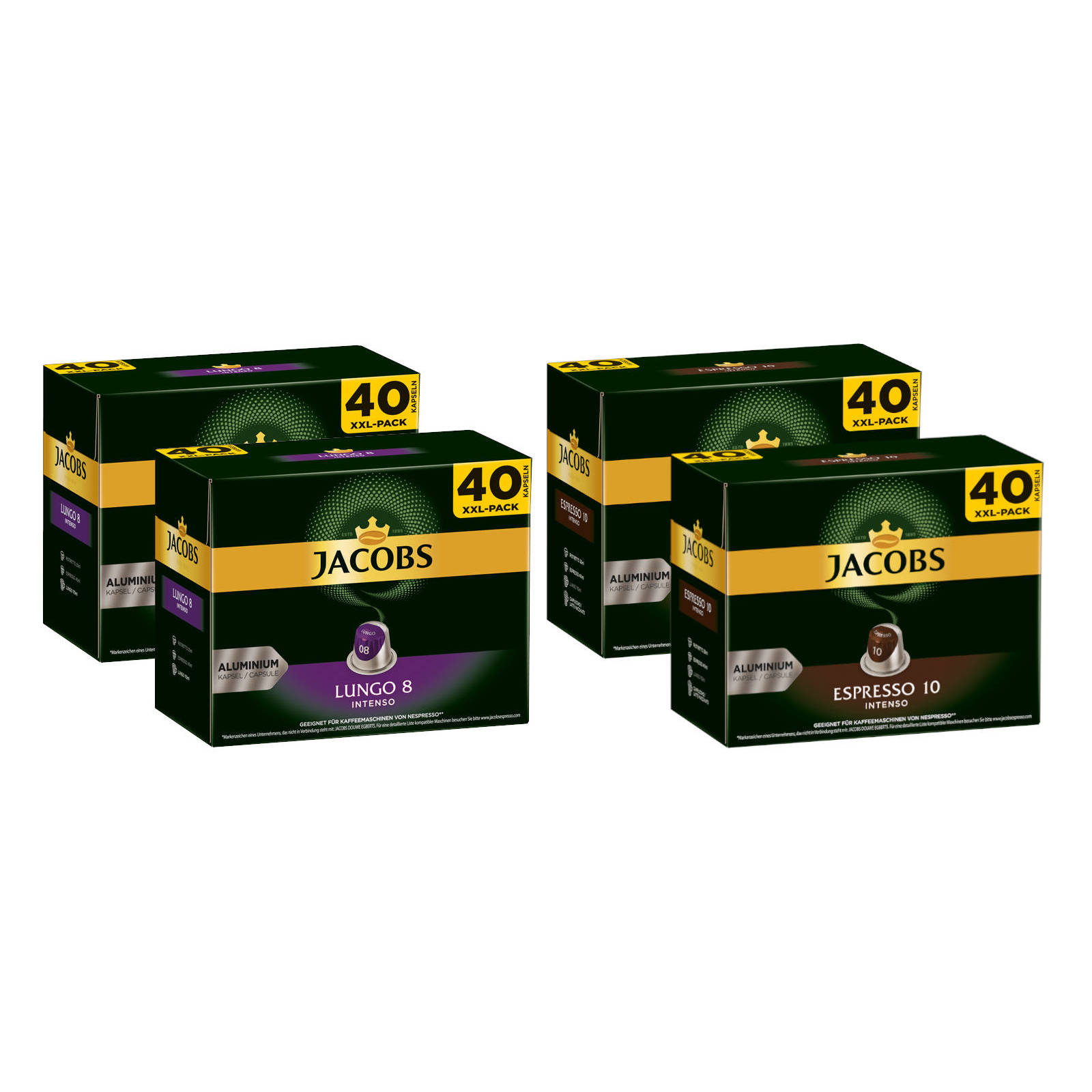 + Espresso Kaffeekapseln JACOBS Lungo 10 (Nespresso Intenso Nespresso®* XXL-Packs 8 - kompatible Intenso 160 System)