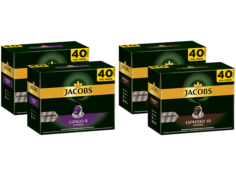 Espresso (Nespresso Intenso + 160 Nespresso®* XXL-Packs 8 JACOBS 10 - Intenso kompatible Lungo Kaffeekapseln System)