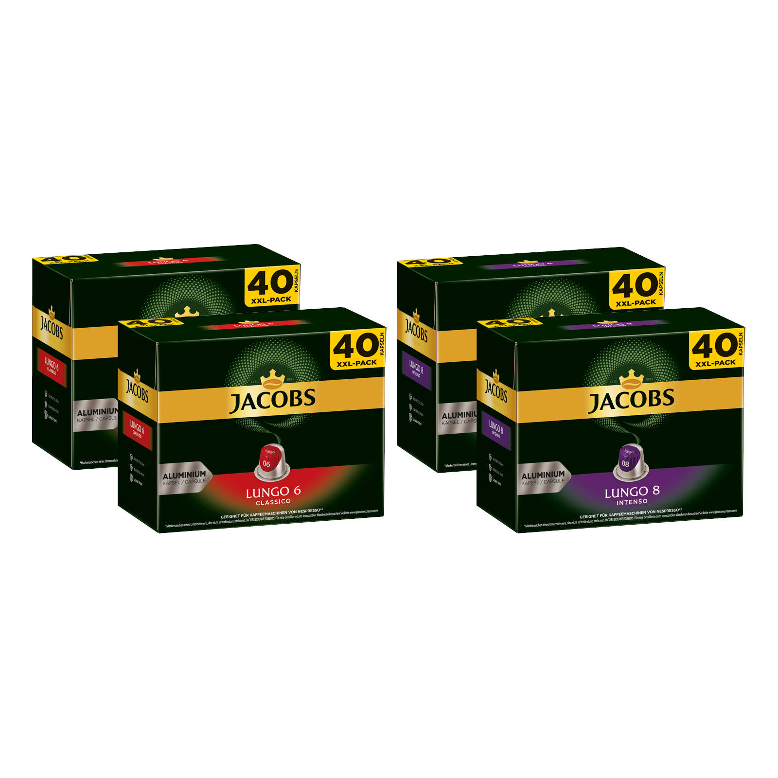 JACOBS Lungo 6 Classico + XXL-Packs kompatible Lungo Kaffeekapseln (Nespresso 160 8 Nespresso®* Intenso System)