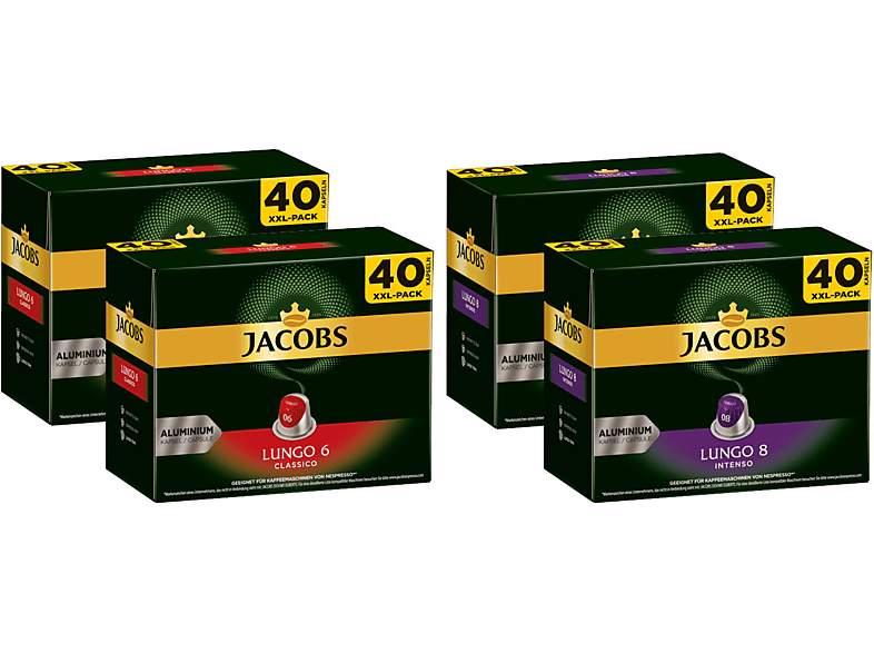 JACOBS Lungo 6 Classico + XXL-Packs kompatible Lungo Kaffeekapseln (Nespresso 160 8 Nespresso®* Intenso System)