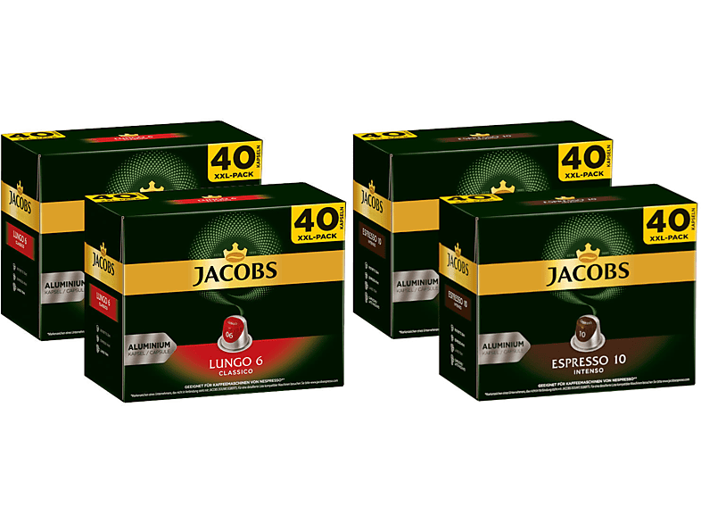 JACOBS Lungo 6 Classico + Espresso 10 Intenso XXL-Packs - 160 Nespresso®* kompatible Kaffeekapseln (Nespresso System)