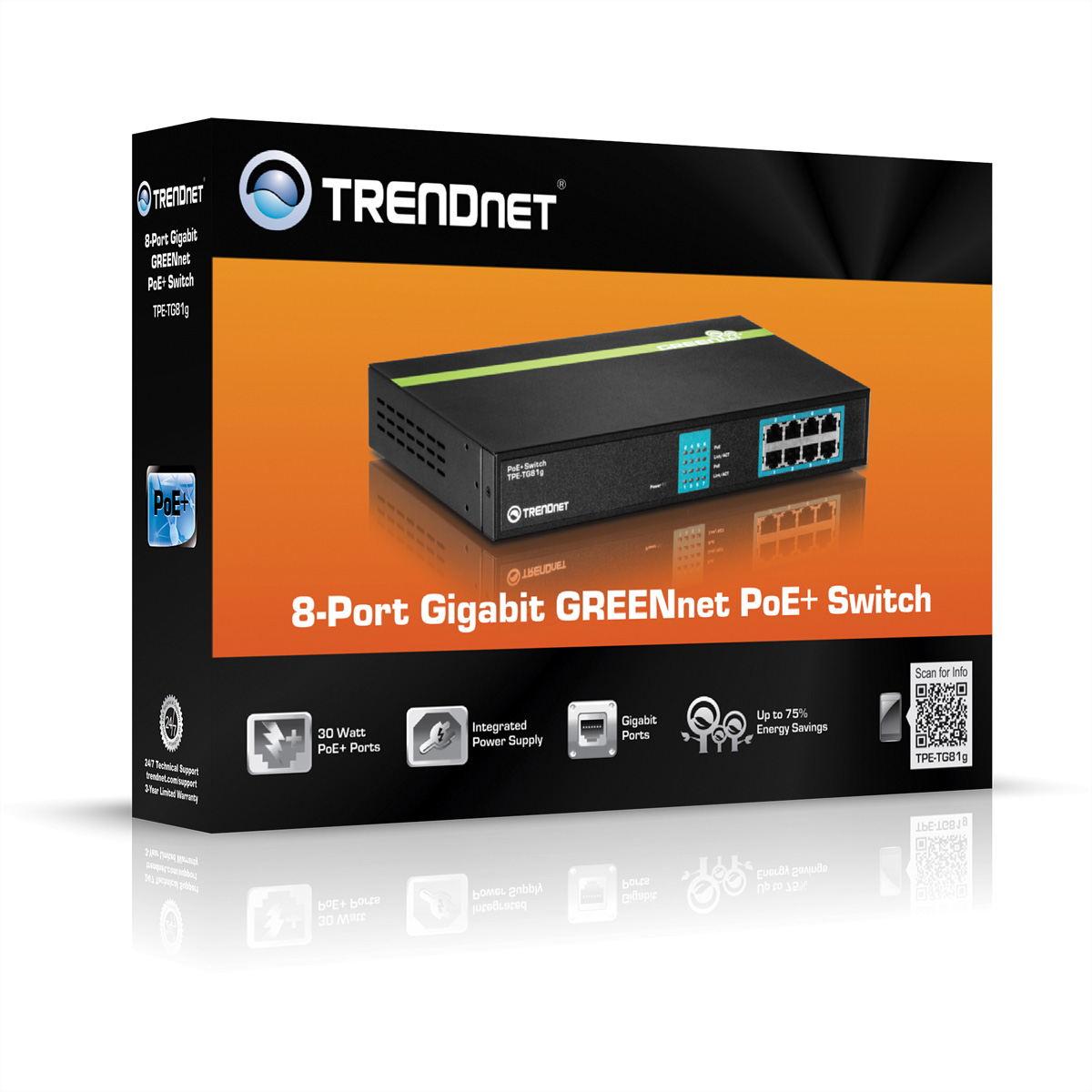 Gigabit PoE TRENDNET PoE+ Switch TPE-TG81g 8-Port Gigabit Switch