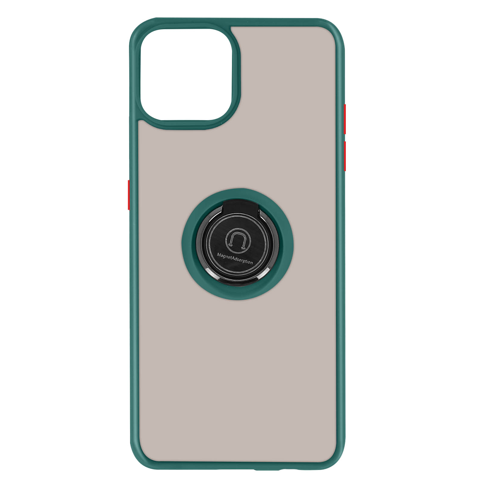 Custodia verde per telefono con anello. La custodia ha un retro grigio e bordi verdi.