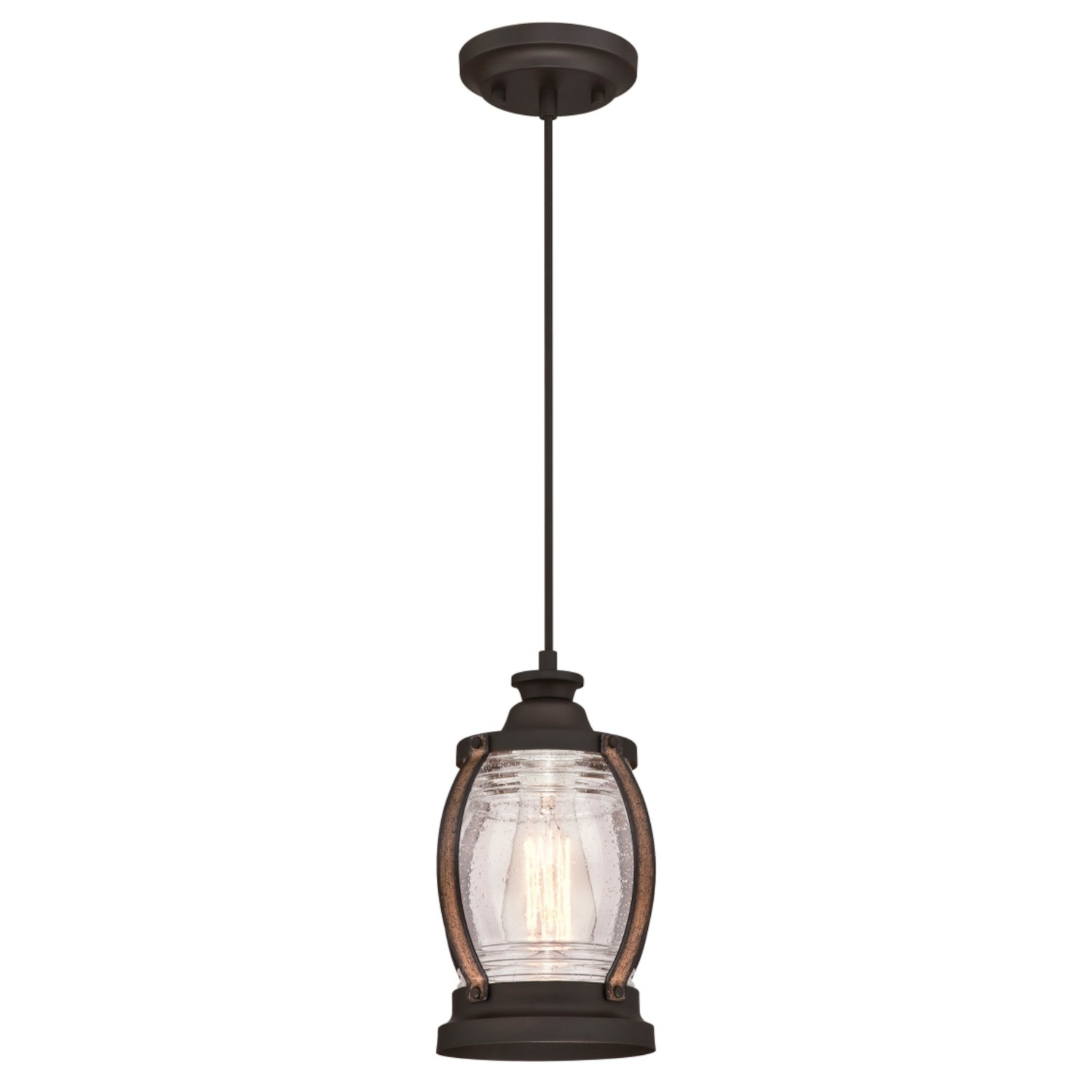 Hängelampe in Schwarz und Bronze mit Glasschirm. Auf weißem Hintergrund isoliert.