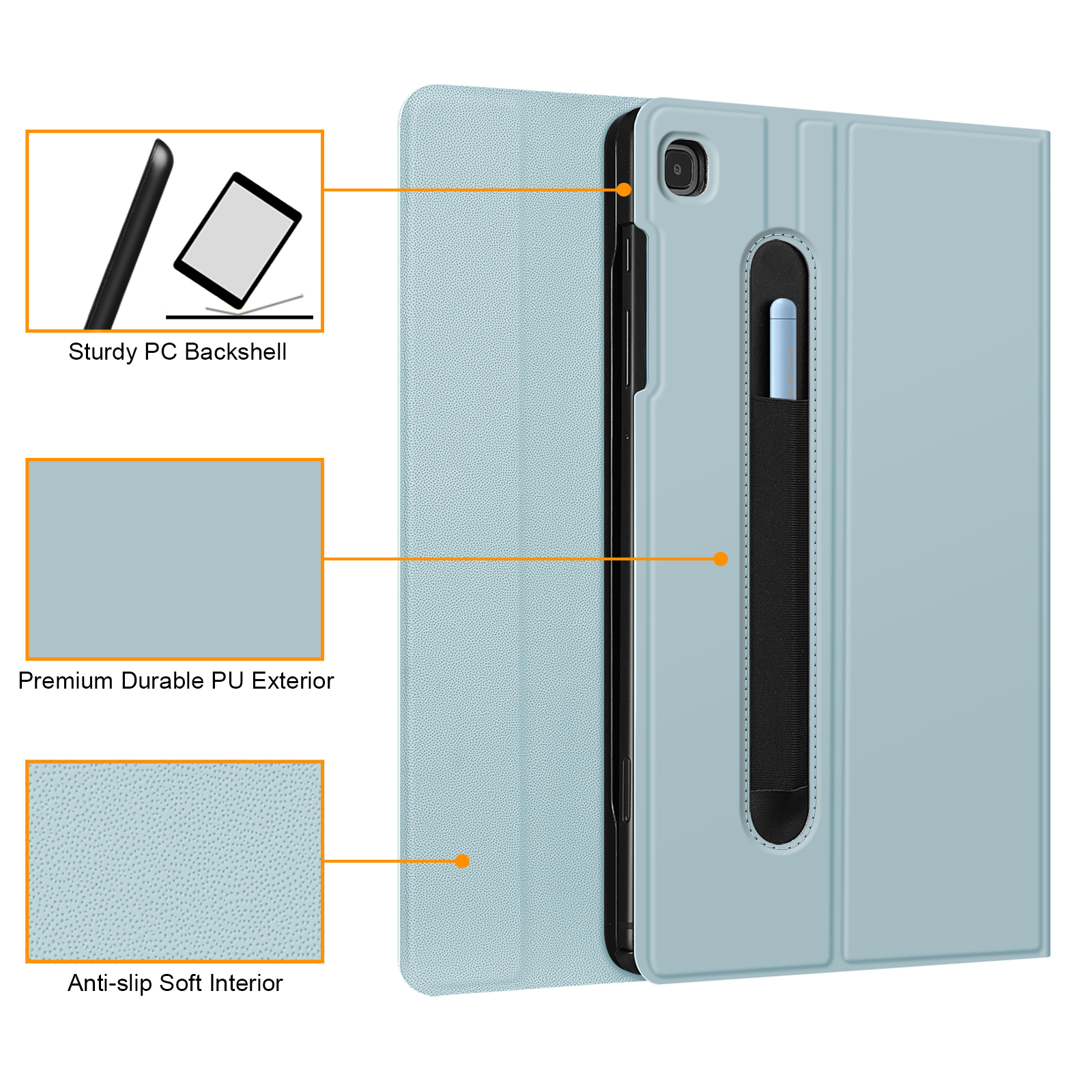 FINTIE Hülle + Tastatur Tablethülle Bookcover Samsung Eisblau für Polycarbonat, Acrylnitril-Butadien-Styrol