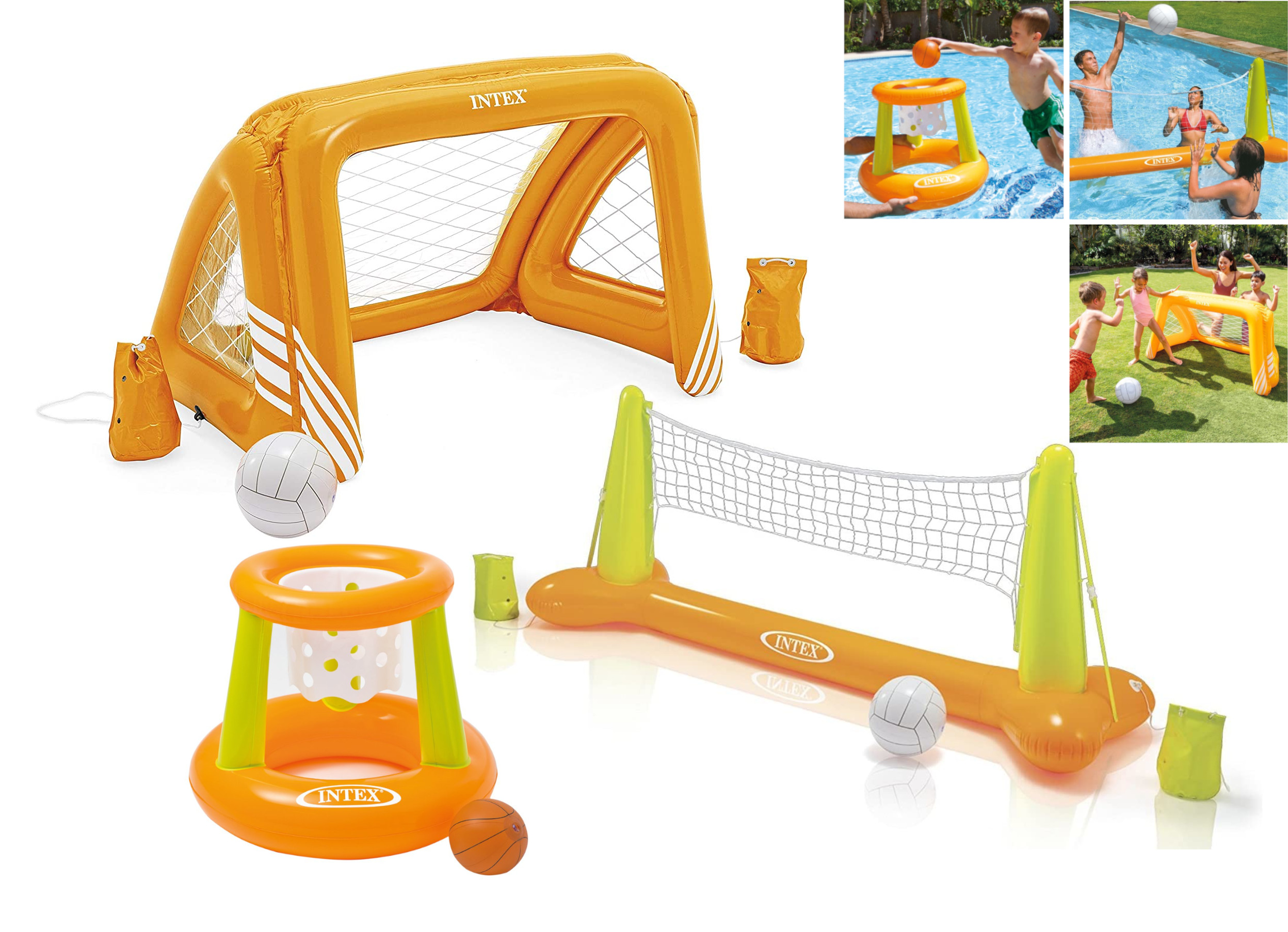 Goals - Fun + Wasserspielzeug 3er + INTEX Poolgame Volleyball Hoops Floating INTEX Set