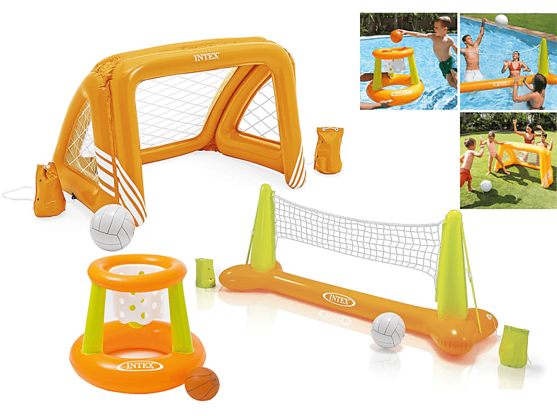Goals - Fun + Wasserspielzeug 3er + INTEX Poolgame Volleyball Hoops Floating INTEX Set