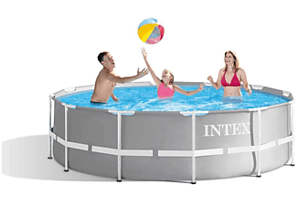 INTEX Prism Frame Pool inkl. Filterpumpe und Leiter 366x99cm Swimmingpool, grau