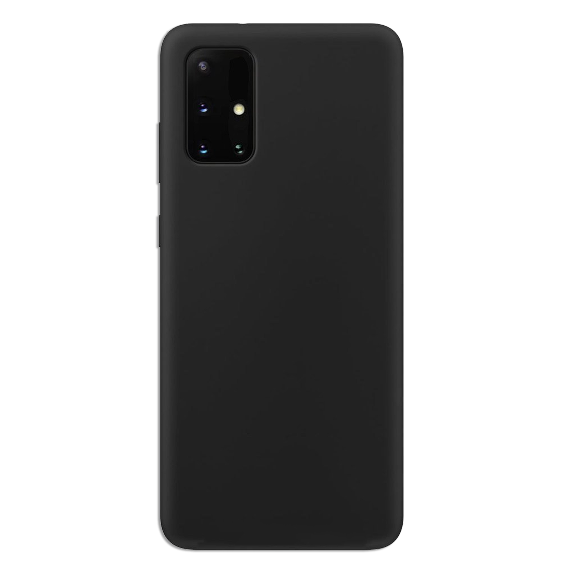 Eine schwarze Handyhülle mit rechteckigem Kamera-Setup auf weißem Untergrund. Die Hülle sieht schlicht aus.