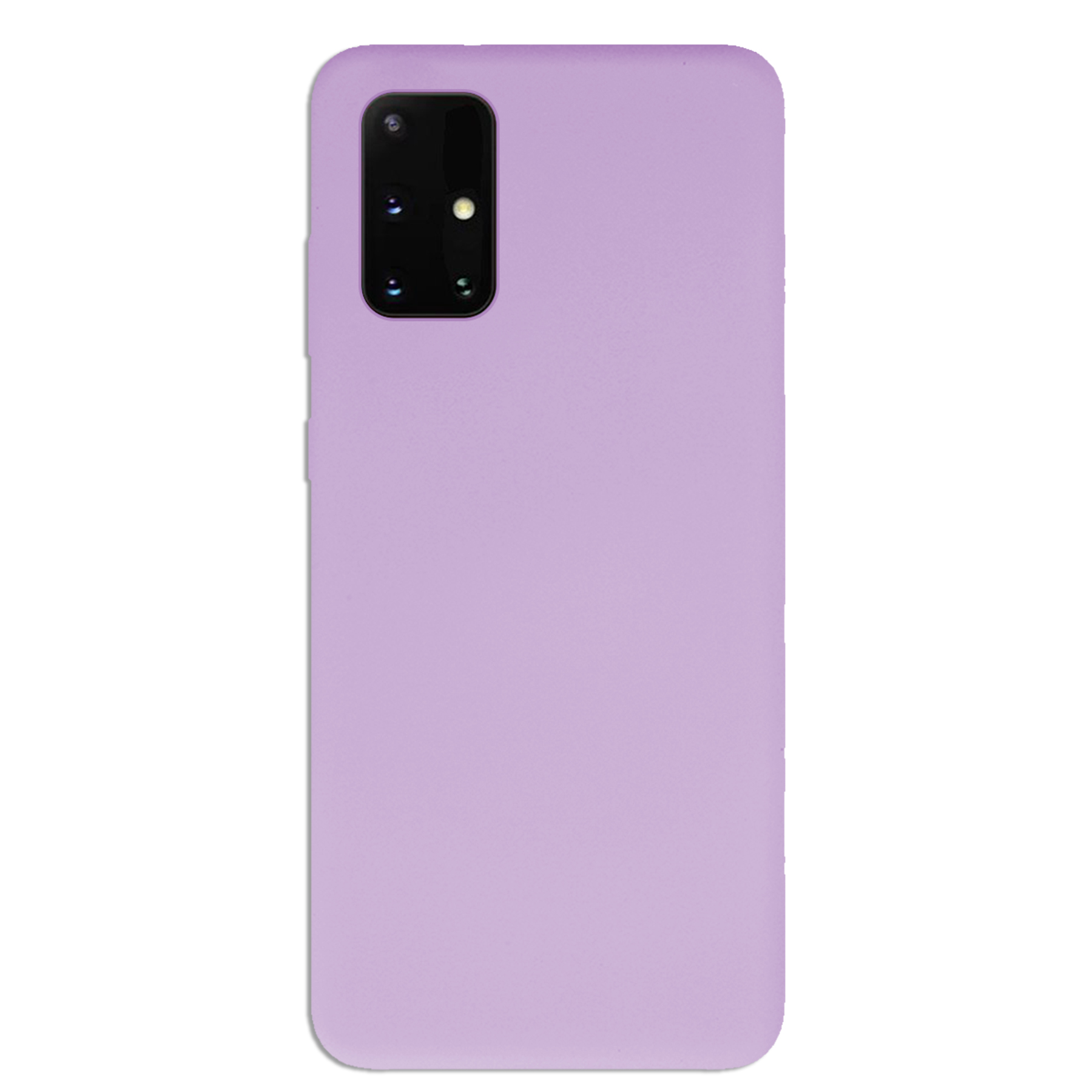Eine hellviolette Handyhülle, mit einem Kameramodul auf der Rückseite.