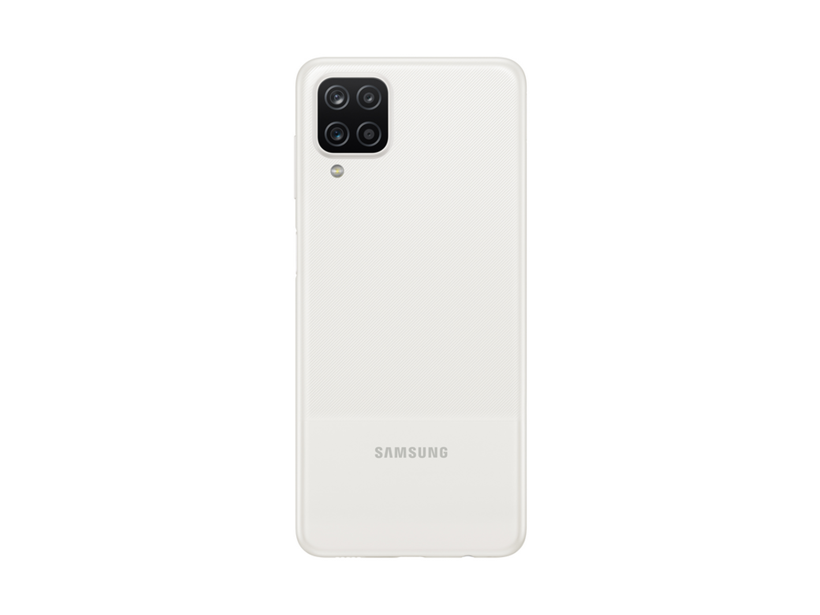 Weißes Samsung-Telefon, Rückansicht, mit mehreren Kameras und Markenlogo.