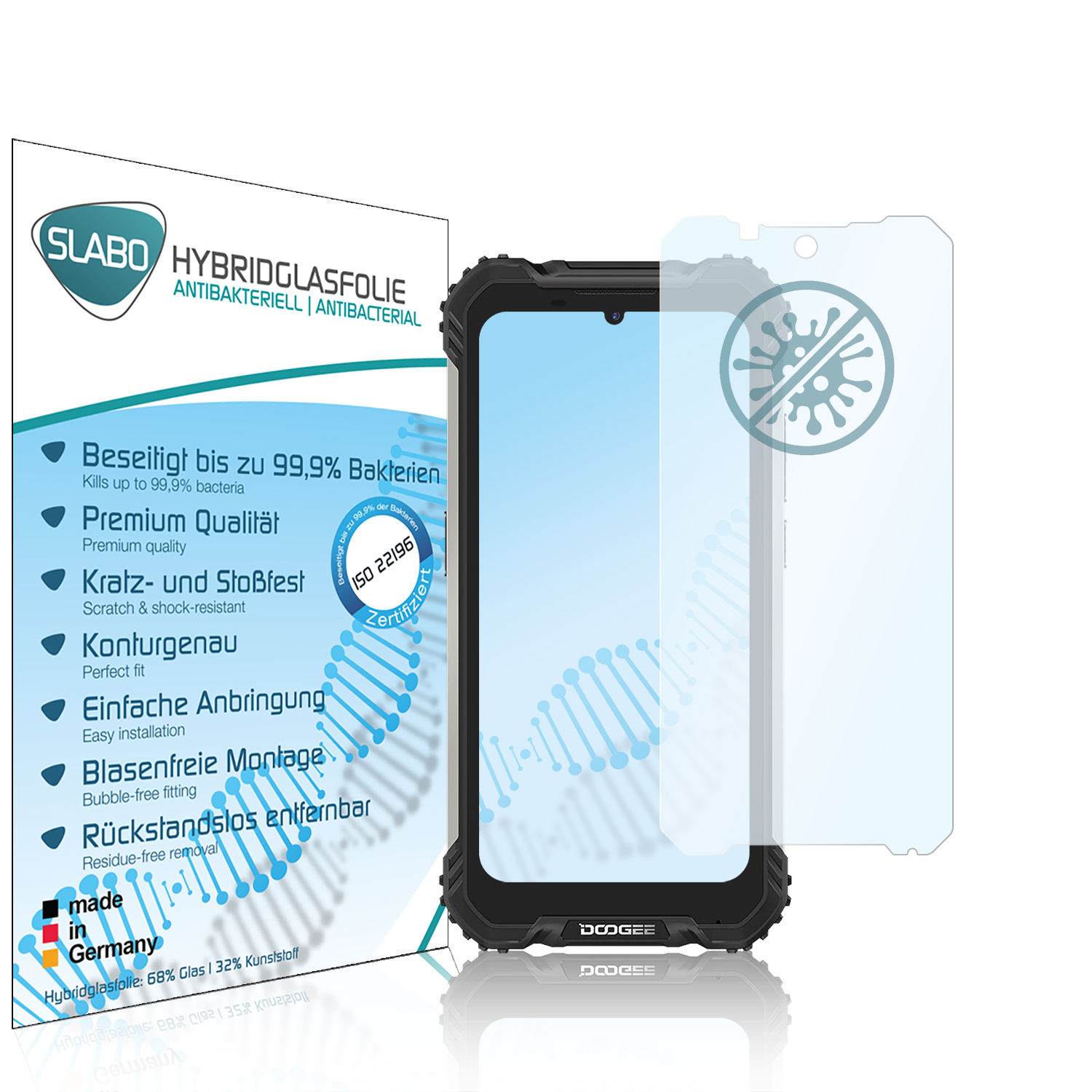 SLABO antibakterielle Displayschutz(für Hybridglasfolie Doogee S58 Pro) flexible