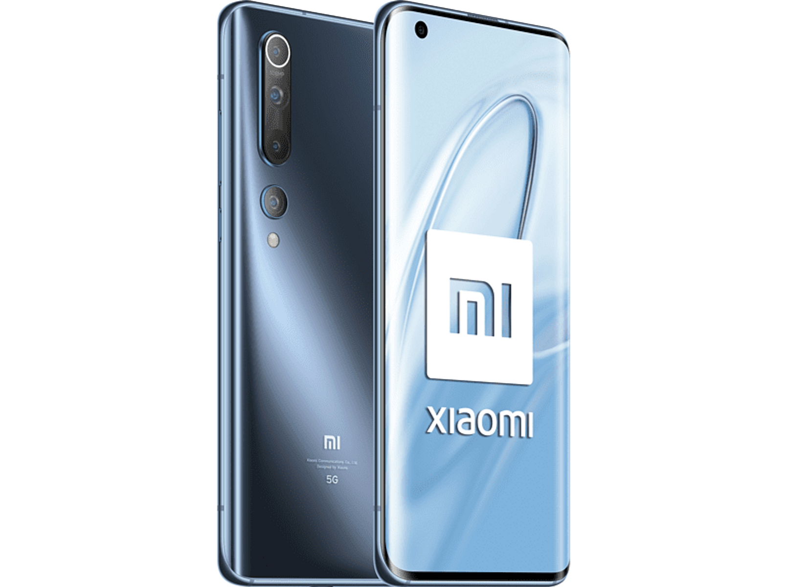 Zwei Telefone, eines silber, eines schwarz, zeigen das Xiaomi-Logo und das Design des Telefons.