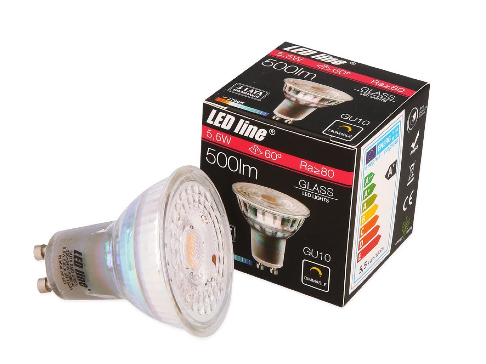 LED LINE Strahler 500 Leuchtmittel LED 5,5W Warmweiß Spot GU10 5x Lumen GU10
