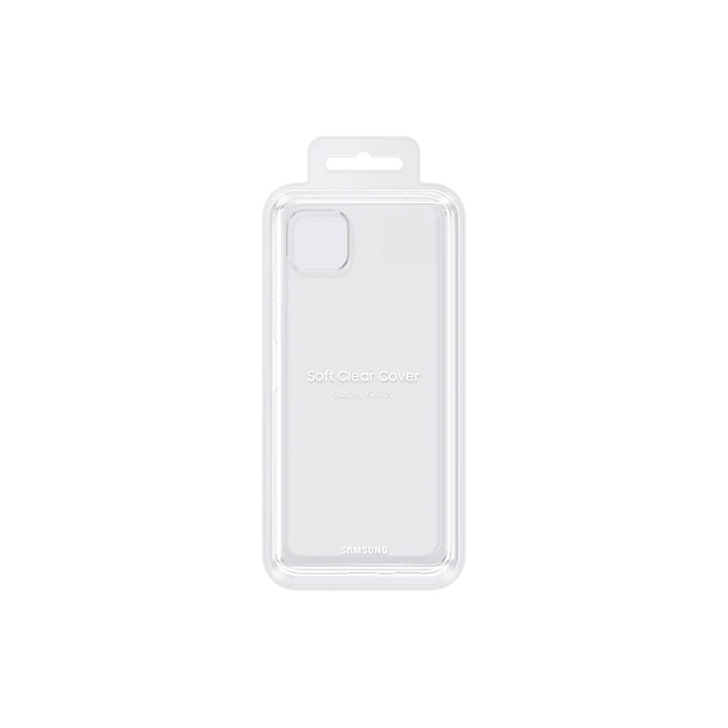 Una funda transparente para teléfono en embalaje de plástico.