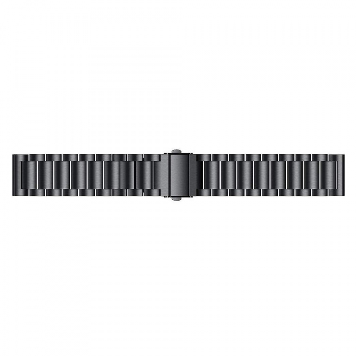 Schwarzes Uhrenarmband auf weißem Hintergrund.