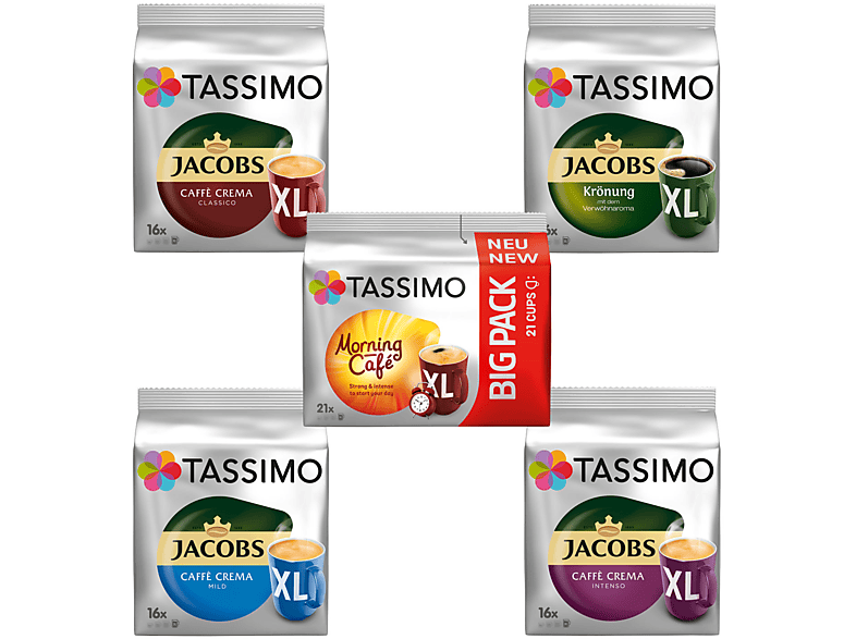 TASSIMO Vielfaltspaket XL Becherportionen Morning Café Mild Crema Intenso Krönung 5 Sorten Kaffeekapseln (Tassimo Maschine (T-Disc System))