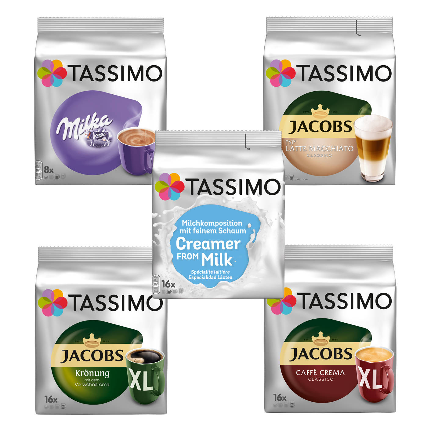 System)) Kaffee 64 Creamy- Portionen TASSIMO Jacobs Crema Maschine Milka Kaffeekapseln Paket Packungen Krönung 5 (Tassimo (T-Disc
