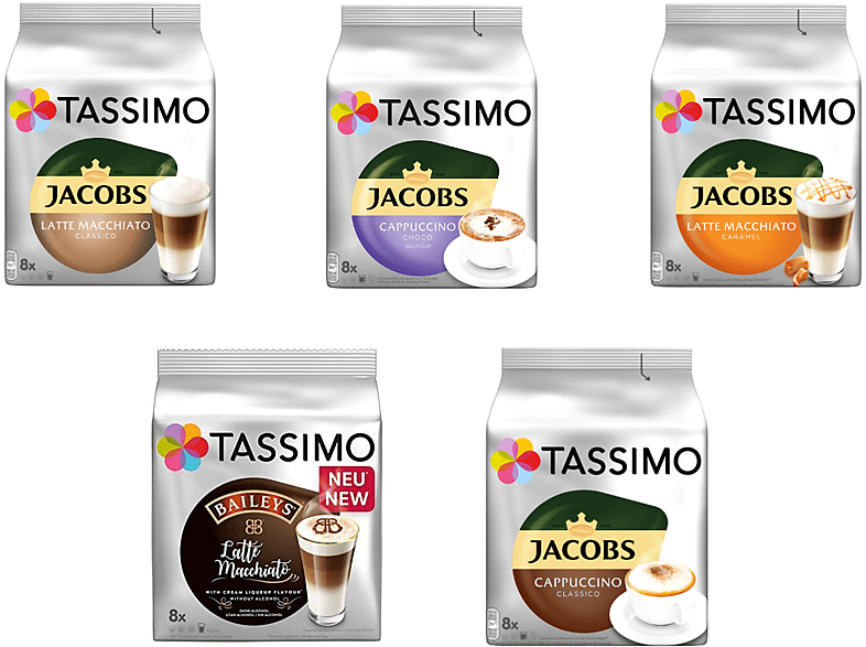 TASSIMO Milk Range Vielfaltspaket T-Discs 40 Getränke 5 Sorten Kaffeekapseln (Tassimo Maschine (T-Disc System))