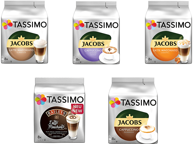 TASSIMO Milk Range Vielfaltspaket 40 Getränke 5 Sorten Kaffeekapseln