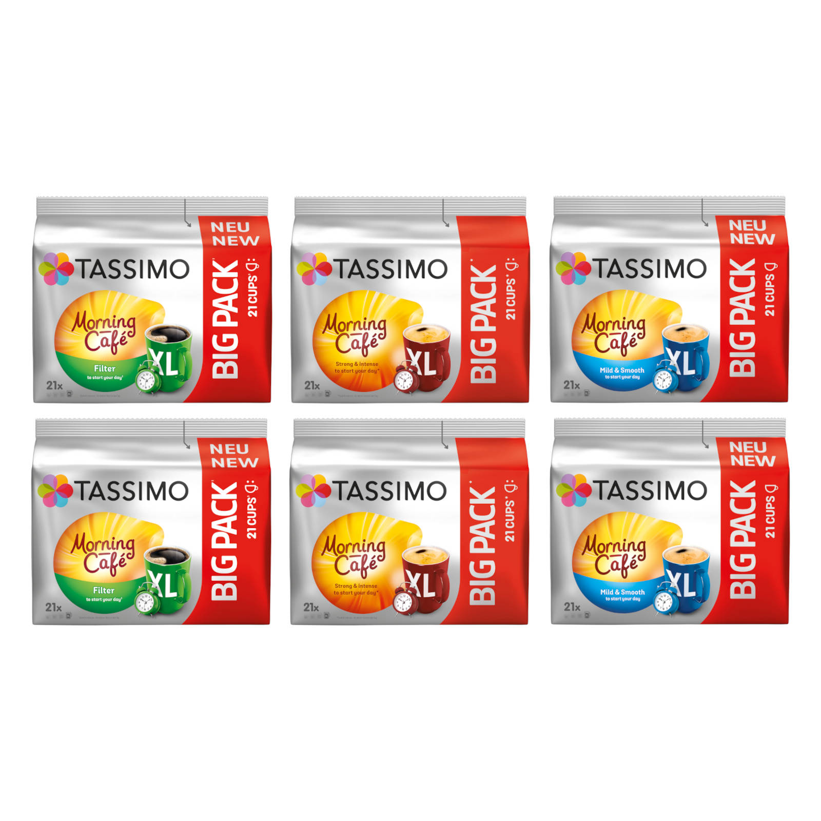 (T-Disc (Tassimo Kaffeekapseln 126 Packs XL 6 Big System)) Mix-Paket TASSIMO Getränke Packungen Sorten 3 Café Morning Maschine