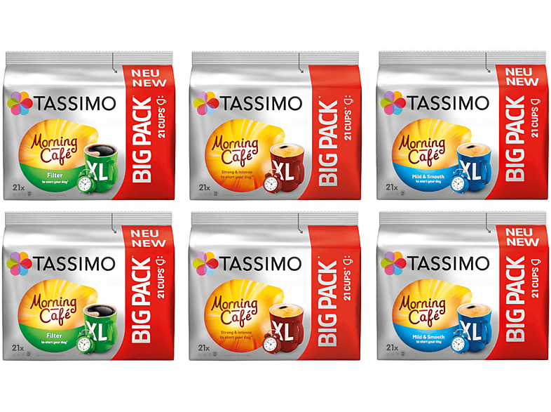 TASSIMO Morning Café XL Big Packs Mix-Paket 3 Sorten 6 Packungen 126 Getränke Kaffeekapseln (Tassimo Maschine (T-Disc System))