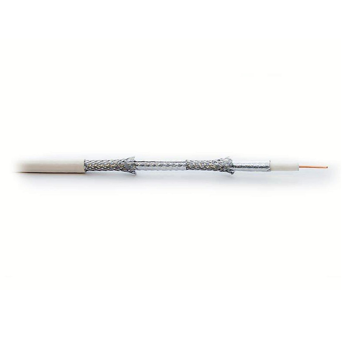 Ein durchgeschnittenes Kabel auf weißem Hintergrund, das Innenkabel zeigt.