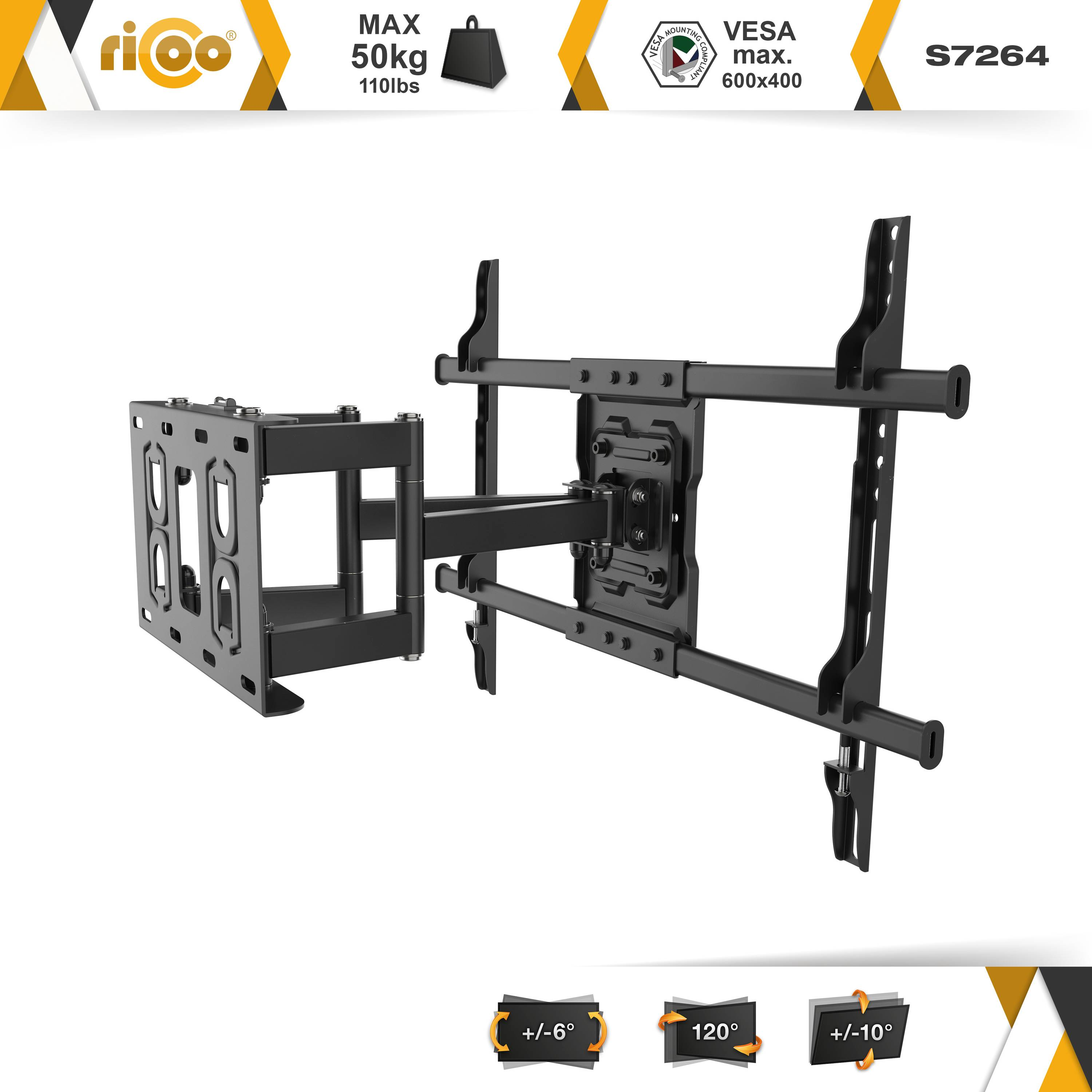 RICOO 600 VESA Halterung Schwarz Wandhalterung, schwenkbar neigbar x Fernseher 400 ausziehbar curved universal S7264 TV