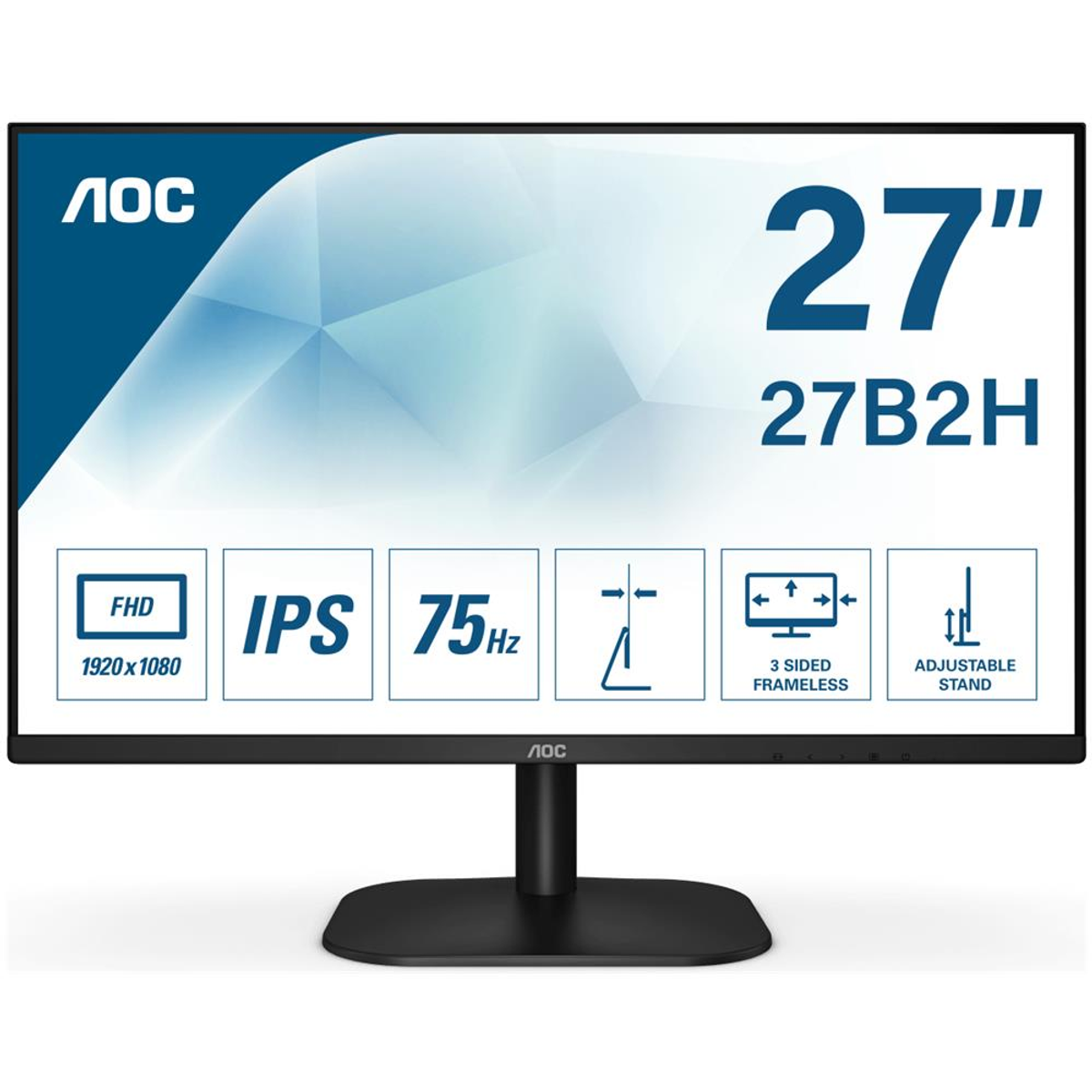 Monitor gaming - 27B2H AOC, 27 ", Full-HD, 7 ms, HDMI 1.4 x1, VGA x1, 1x D-Sub, 1x Headphone out (3.5mm), Negro