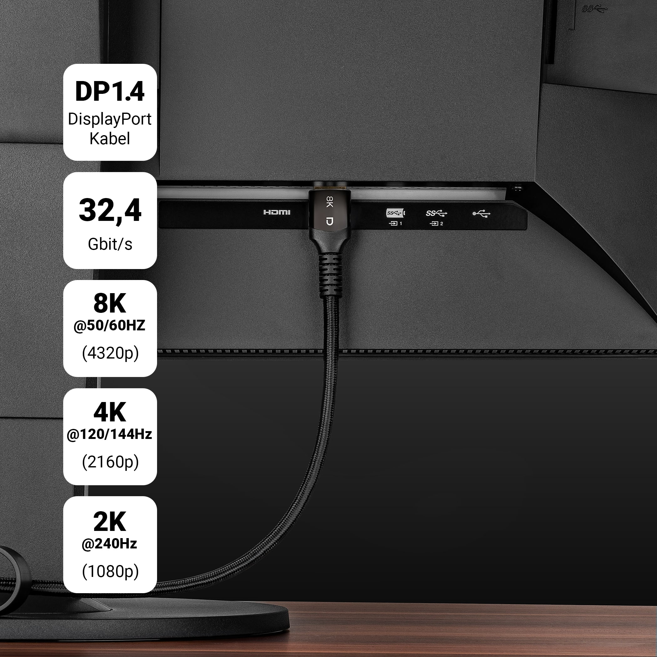 SEBSON DP_5M_A, DisplayPort m Kabel, 5