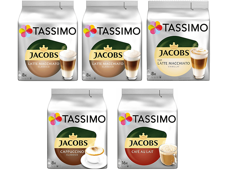 TASSIMO Jacobs Lovers 4 Sorten -  Latte Macchiato, Cappuccino, Café Au Lait - 5 Packungen - 48 Getränke Kaffeekapseln (Tassimo Maschine (T-Disc System))