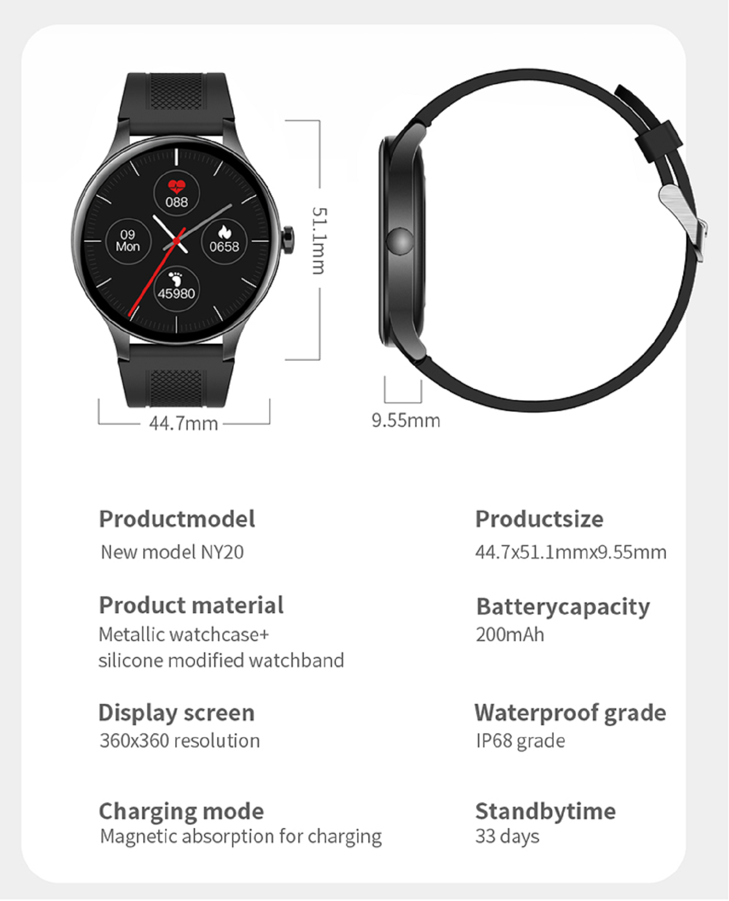 Smartwatch 20 NY Schwarz KAREN Silikon, M
