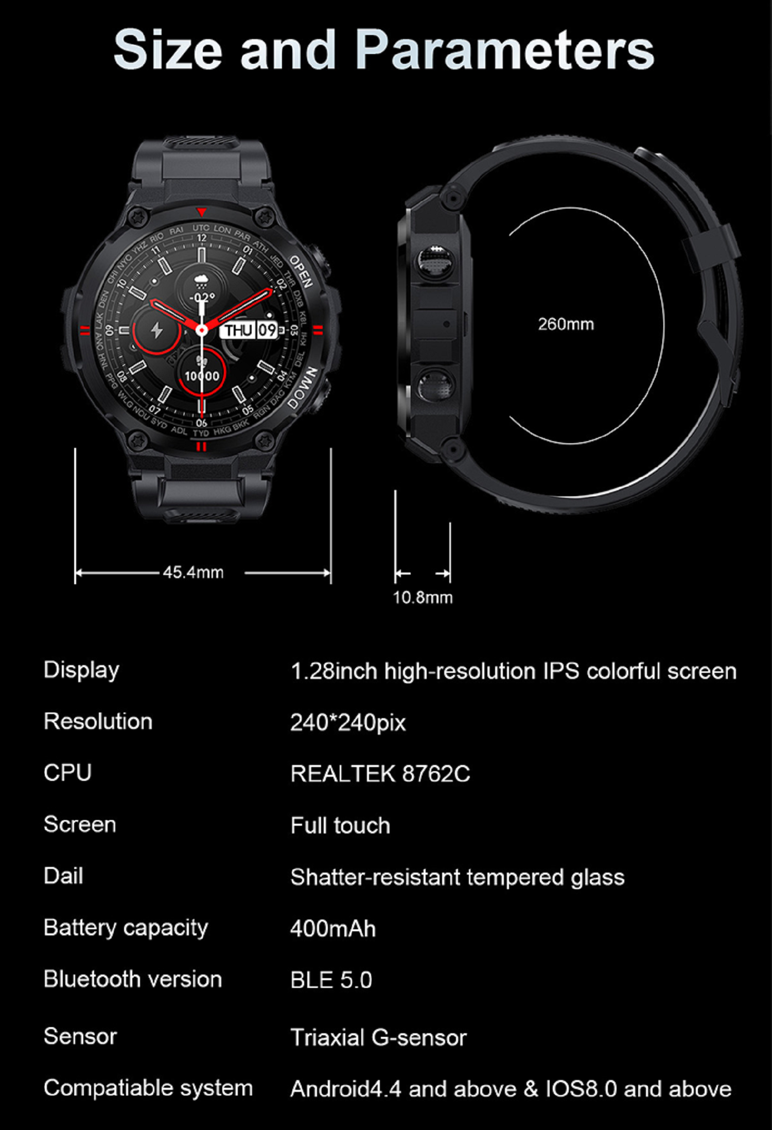 Schwarz Smartwatch M Schwarz KAREN K22 Silikon,