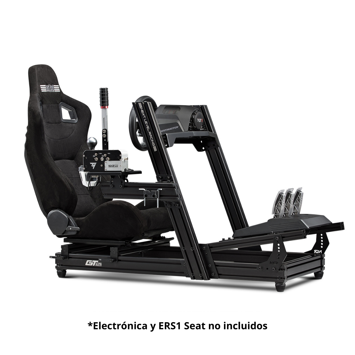 Silla gaming - NEXT LEVEL RACING GTElite Aluminium Simulator Cockpit - Wheel Plate Edition, hasta 150 kg, Negro