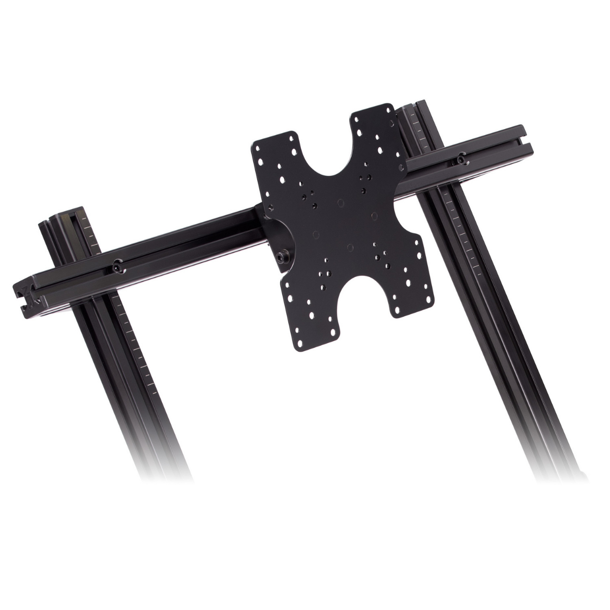 Marco de metal negro que soporta un soporte para monitor.