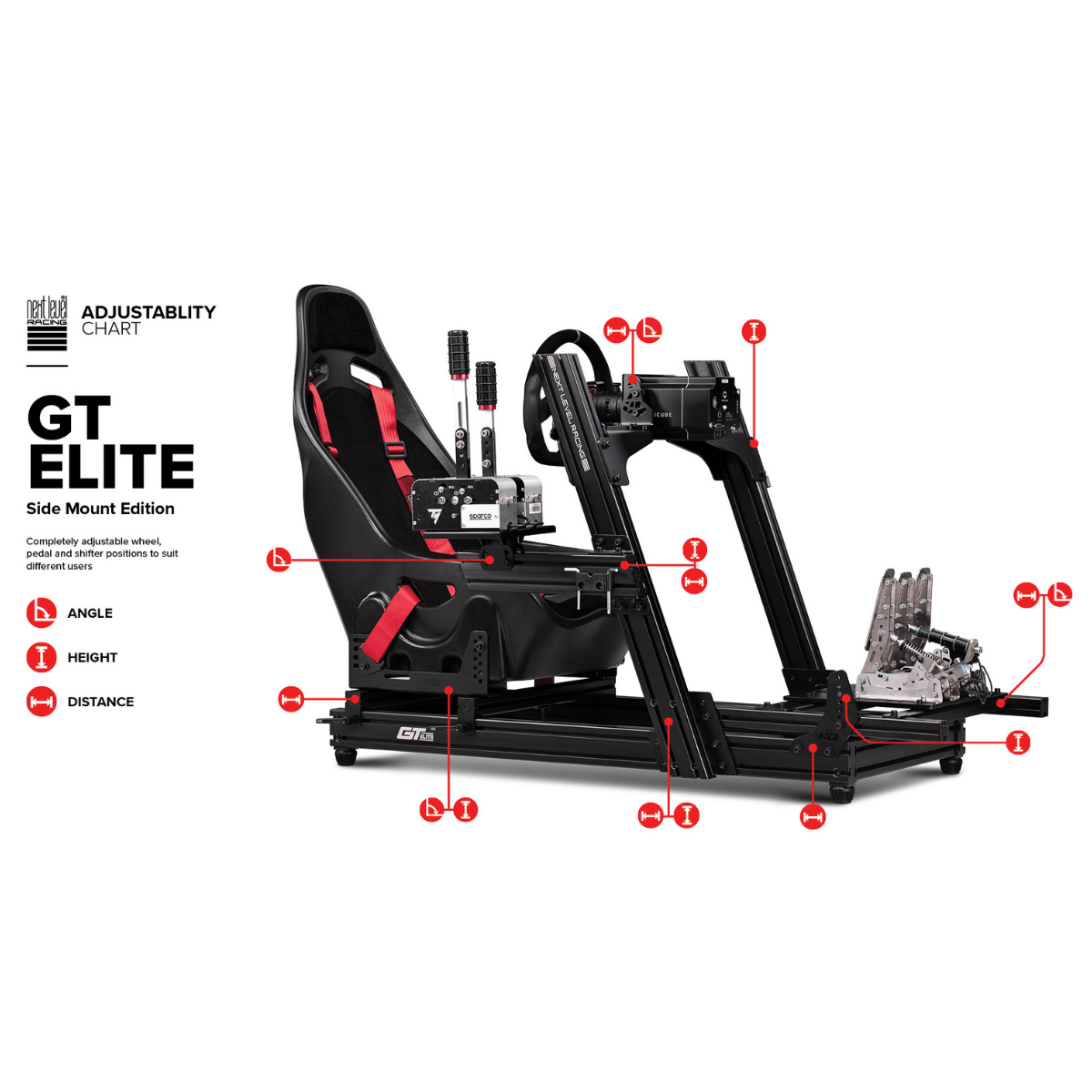 Silla gaming - NEXT LEVEL RACING GTElite Aluminium Simulator Cockpit - Front and Side Mount Edition, hasta 150 kg, Negro