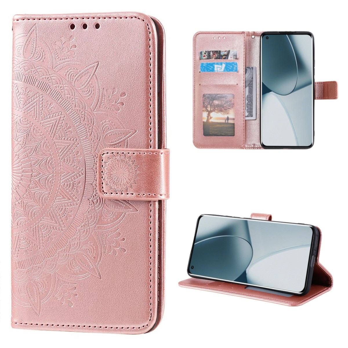 COVERKINGZ Klapphülle Bookcover, 10 Pro OnePlus, Muster, Mandala 5G, mit Rosegold